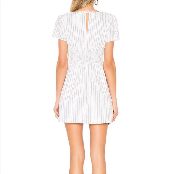 About Us Margo Ruched Waist Dress in White Pinstripe sz S 100% Cotton Revolve - Picture 2 of 7